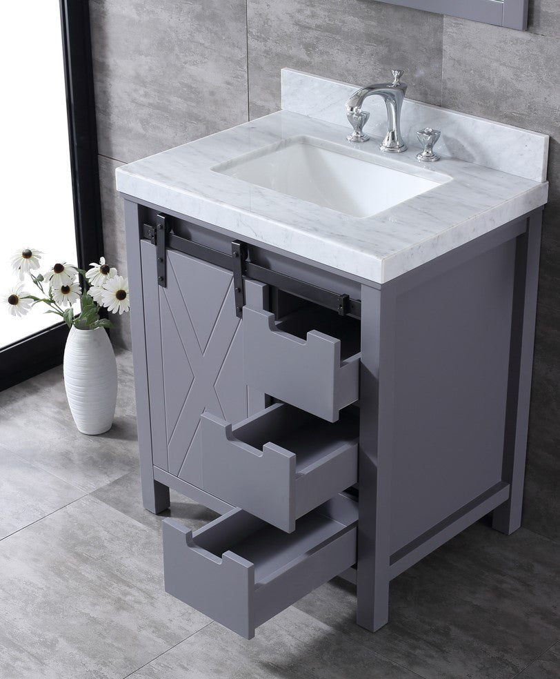 Lexora Marsyas 30" Dark Grey Single Vanity, White Carrara Marble Top, White Square Sink and no Mirror LM342230SBBS000 - MyBBQDirect