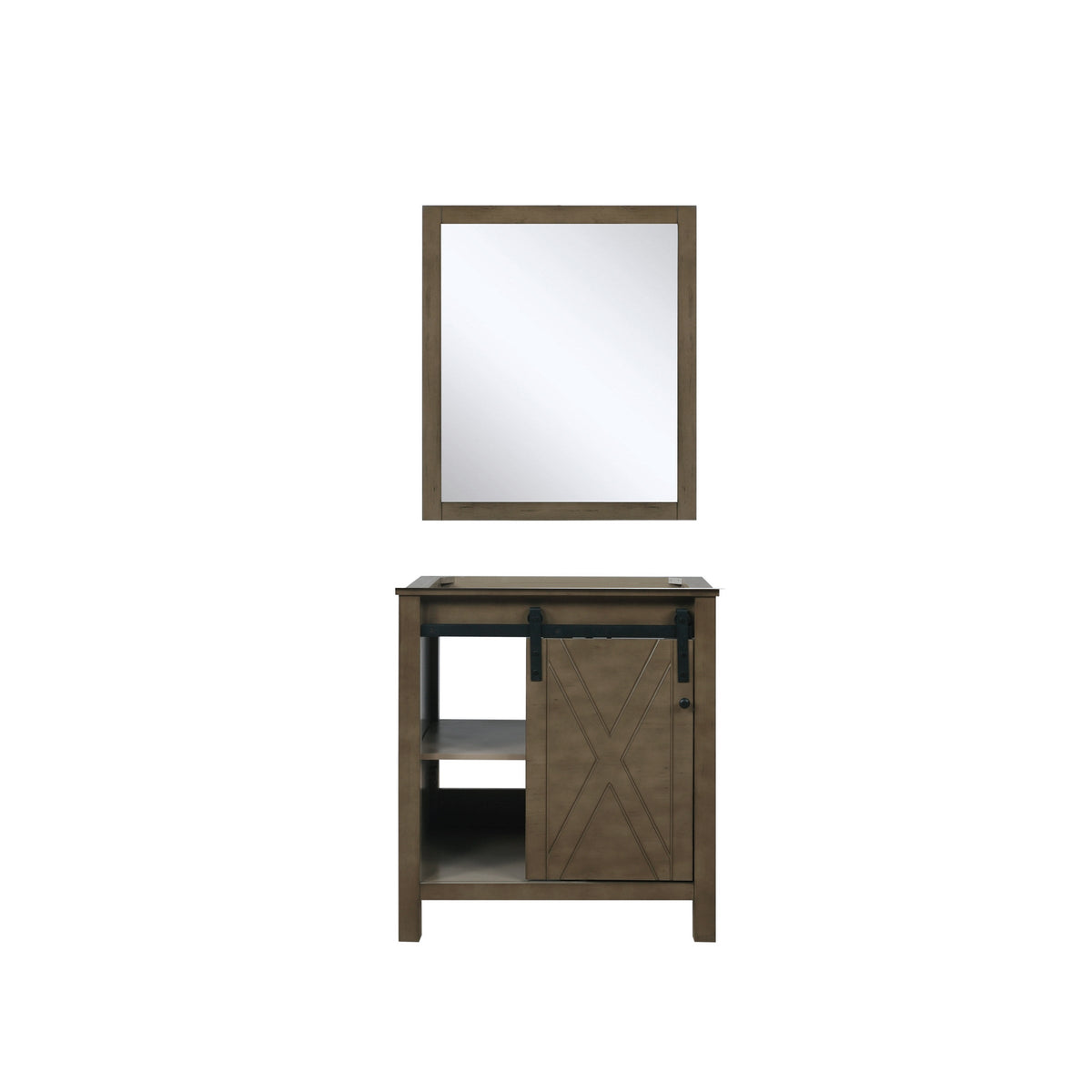 Lexora Marsyas 30" Rustic Brown Single Vanity, no Top and 28" Mirror LM342230SK00M28 - MyBBQDirect