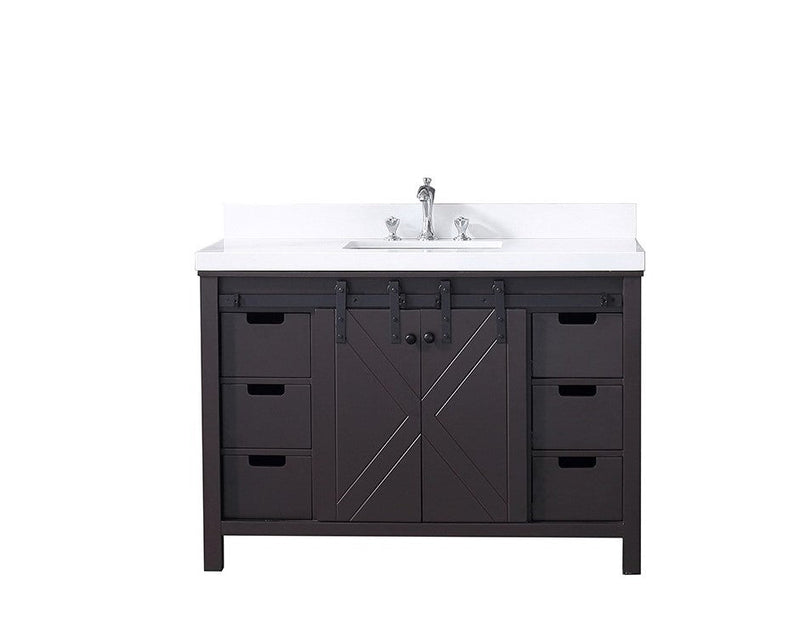 Lexora Marsyas 48" Brown Single Vanity, White Quartz Top, White Square Sink and no Mirror LM342248SCCS000