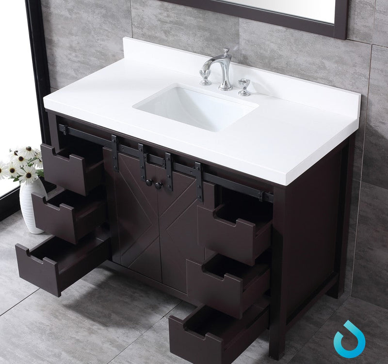 Lexora Marsyas 48" Brown Single Vanity, White Quartz Top, White Square Sink and no Mirror LM342248SCCS000