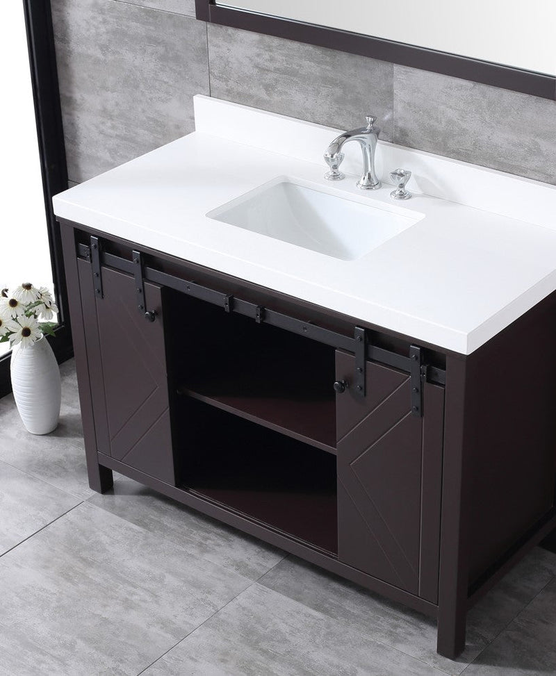 Lexora Marsyas 48" Brown Single Vanity, White Quartz Top, White Square Sink and no Mirror LM342248SCCS000