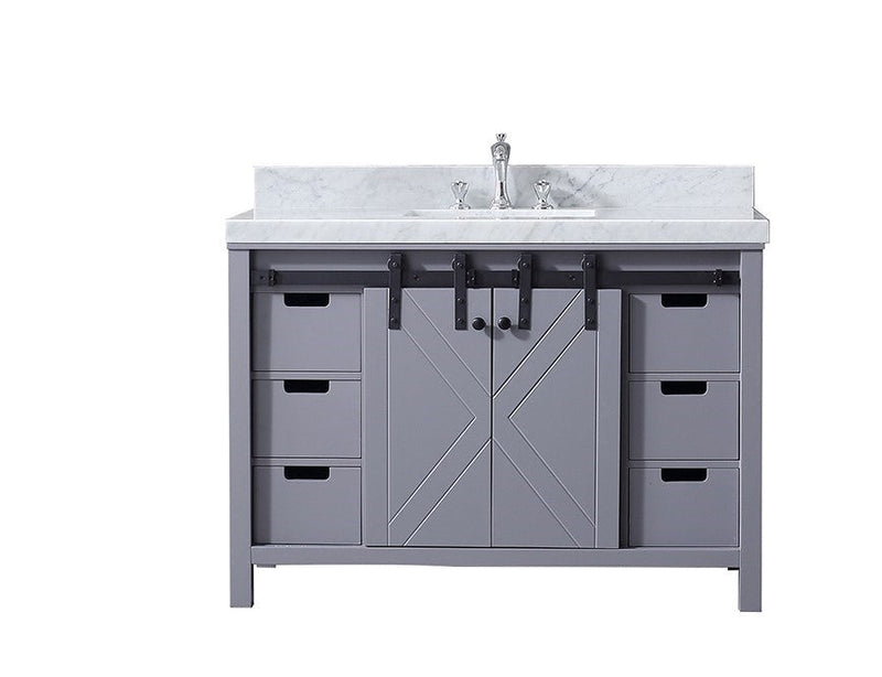 Lexora Marsyas 48" Dark Grey Single Vanity, White Carrara Marble Top, White Square Sink and no Mirror LM342248SBBS000