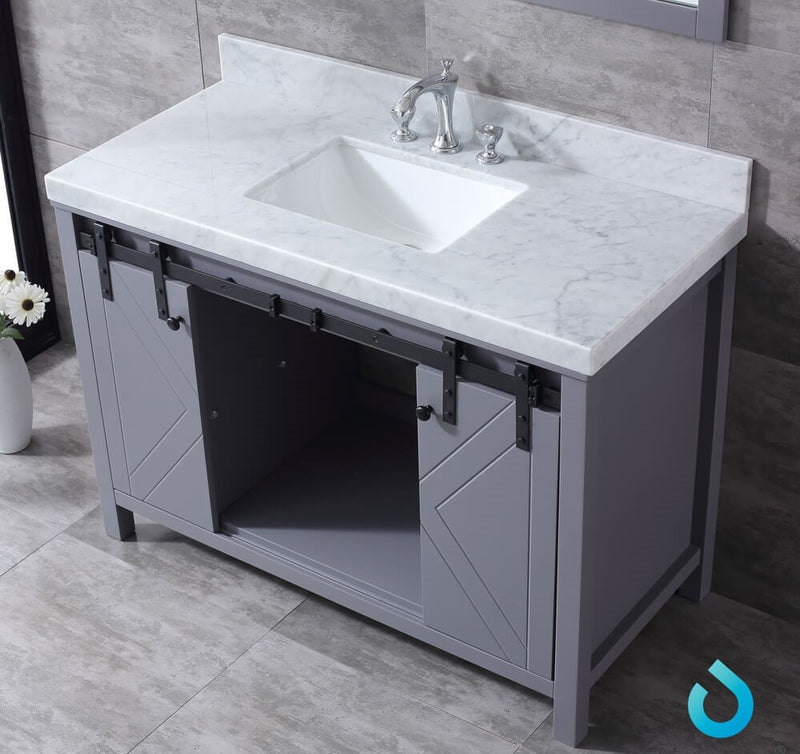 Lexora Marsyas 48" Dark Grey Single Vanity, White Carrara Marble Top, White Square Sink and no Mirror LM342248SBBS000