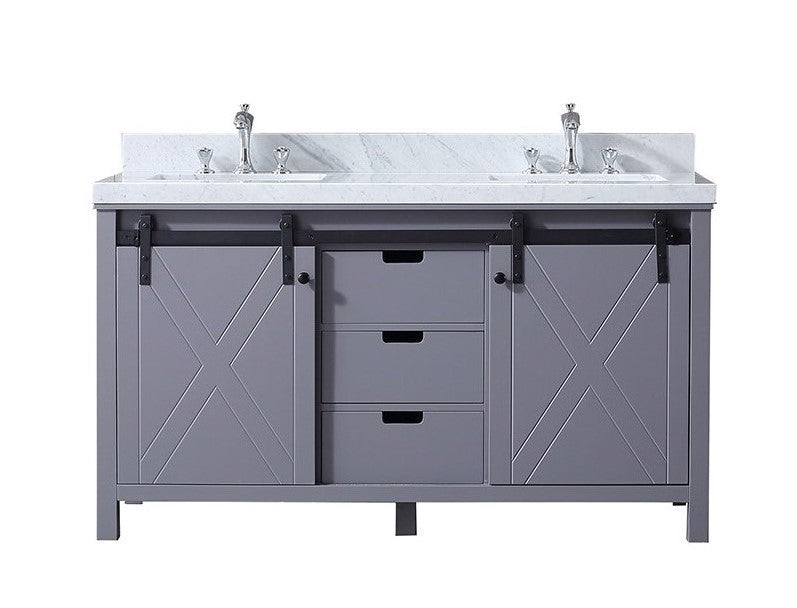 Lexora Marsyas 60" Dark Grey Double Vanity, White Carrara Marble Top, White Square Sinks and no Mirror LM342260DBBS000 - MyBBQDirect