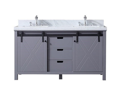 Lexora Marsyas 60" Dark Grey Double Vanity, White Carrara Marble Top, White Square Sinks and no Mirror LM342260DBBS000 - MyBBQDirect