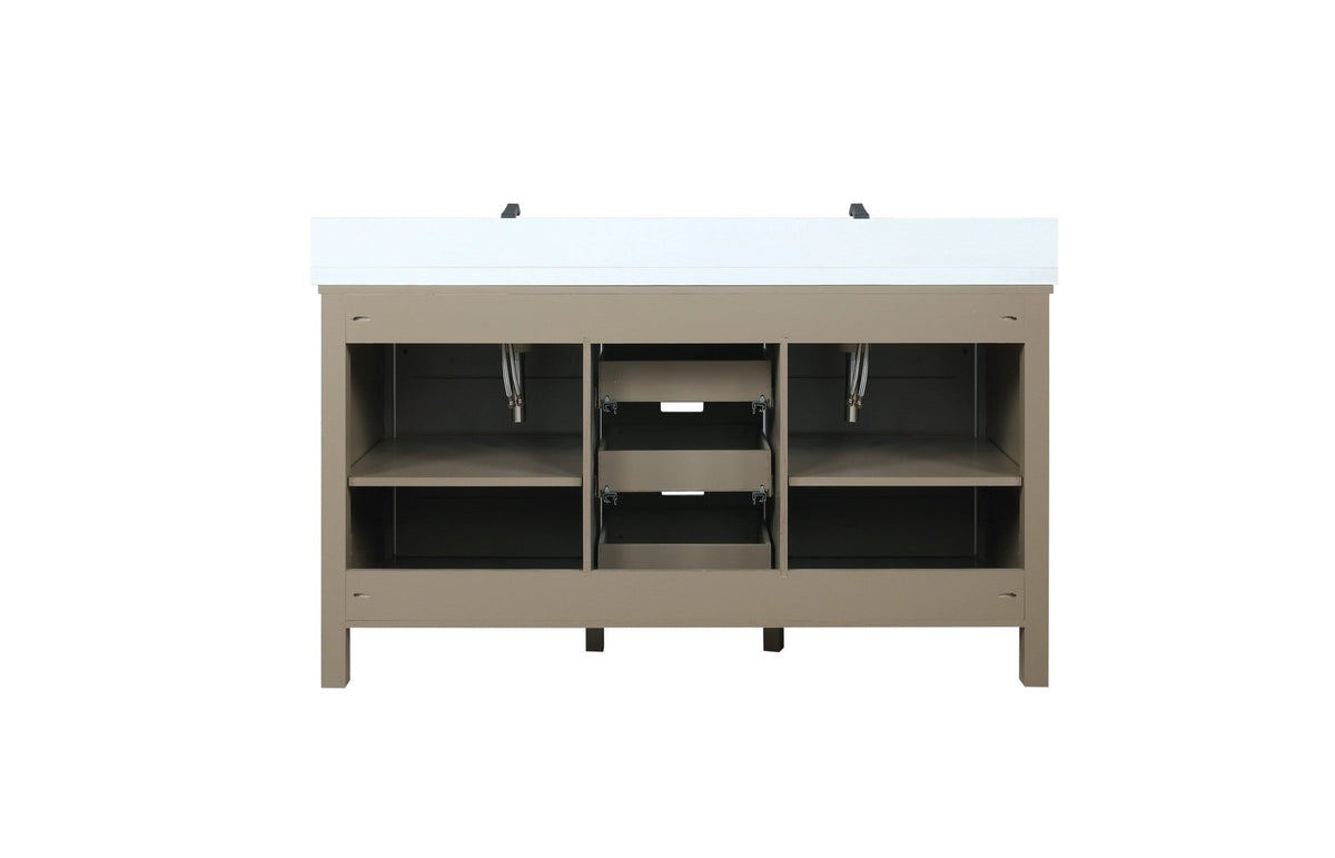Lexora Marsyas 60" Rustic Brown Double Vanity, White Quartz Top, White Square Sinks and no Mirror LM342260DKCS000 - MyBBQDirect