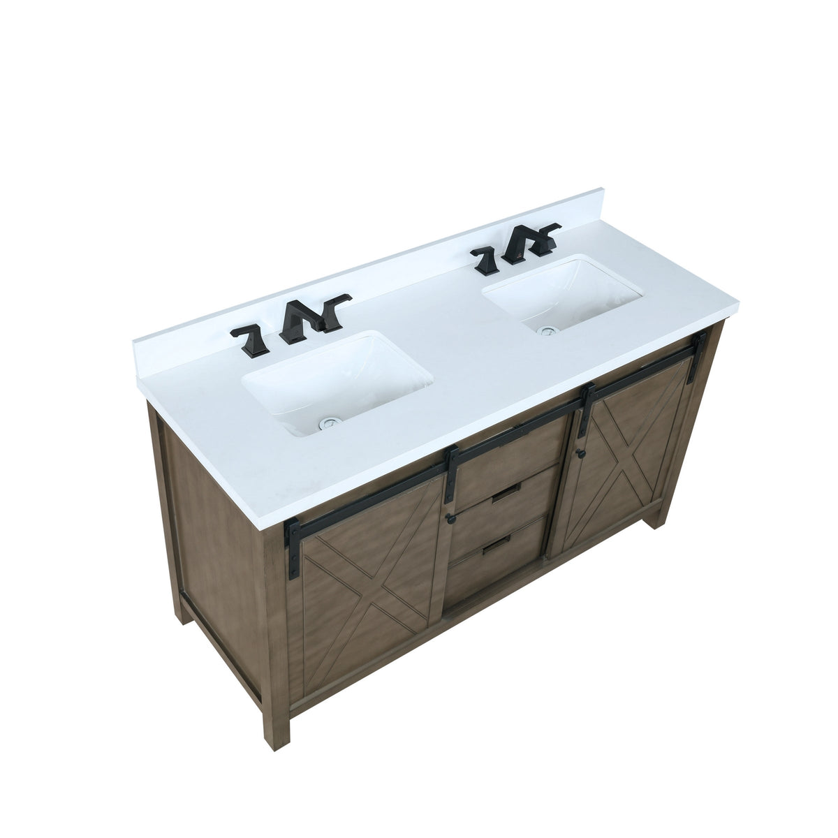 Lexora Marsyas 60" Rustic Brown Double Vanity, White Quartz Top, White Square Sinks and no Mirror LM342260DKCS000 - MyBBQDirect