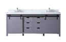 Lexora Marsyas 80" Dark Grey Double Vanity, White Carrara Marble Top, White Square Sinks and no Mirror LM342280DBBS000
