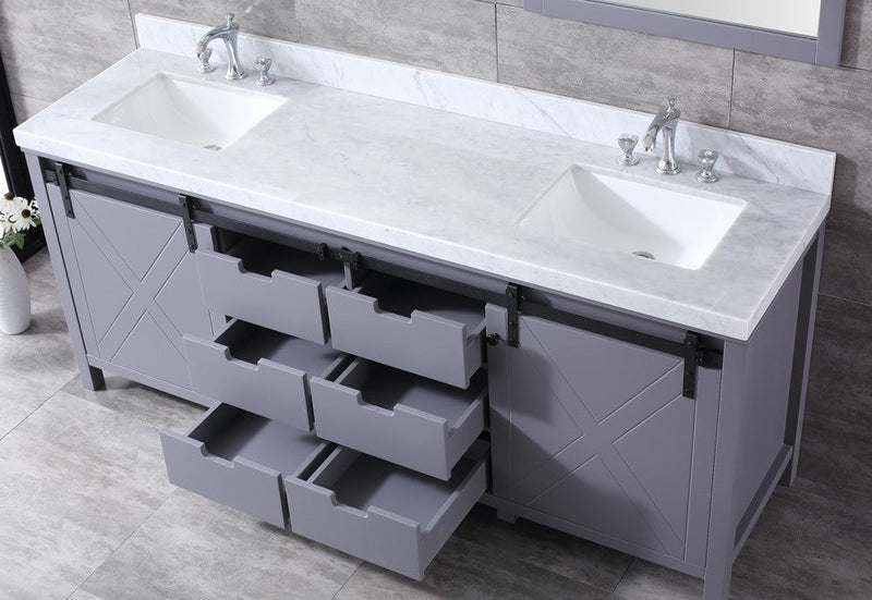 Lexora Marsyas 80" Dark Grey Double Vanity, White Carrara Marble Top, White Square Sinks and no Mirror LM342280DBBS000