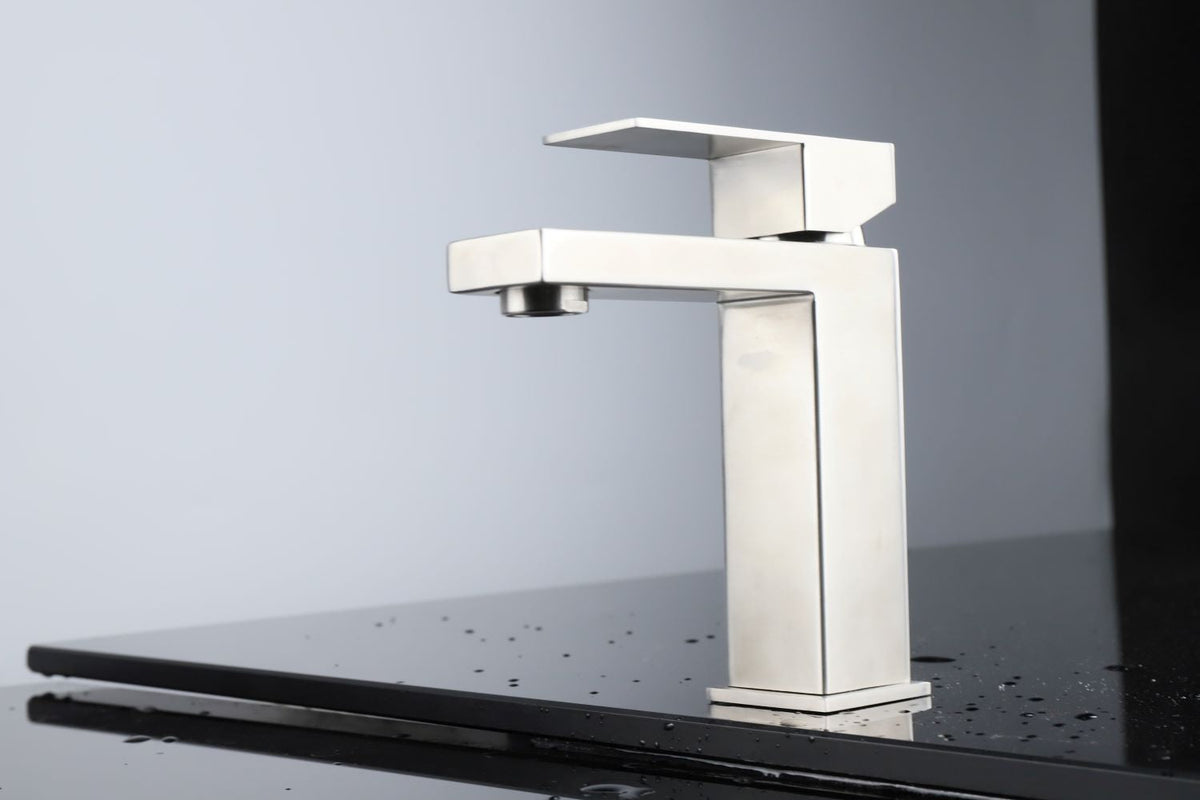 Lexora Monte Stainless Steel Single Hole Bathroom Faucet - Satin Nickel LFS1012SN - MyBBQDirect