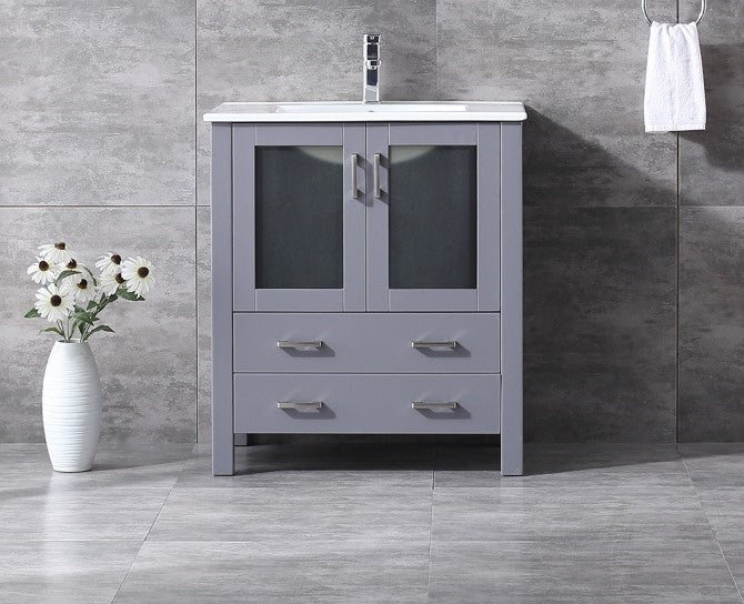 Lexora Volez 30" Dark Grey Single Vanity, Integrated Top, White Integrated Square Sink and no Mirror LV341830SBES000 - MyBBQDirect
