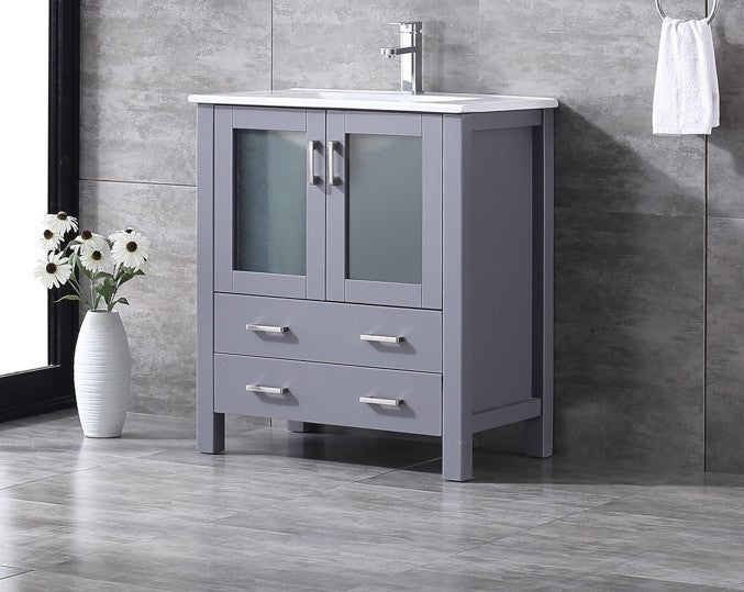 Lexora Volez 30" Dark Grey Single Vanity, Integrated Top, White Integrated Square Sink and no Mirror LV341830SBES000 - MyBBQDirect