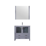 Lexora Volez 36" Dark Grey Single Vanity, Integrated Top, White Integrated Square Sink and 34" Mirror LV341836SBESM34 - MyBBQDirect