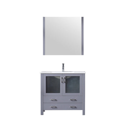 Lexora Volez 36" Dark Grey Single Vanity, Integrated Top, White Integrated Square Sink and 34" Mirror LV341836SBESM34 - MyBBQDirect