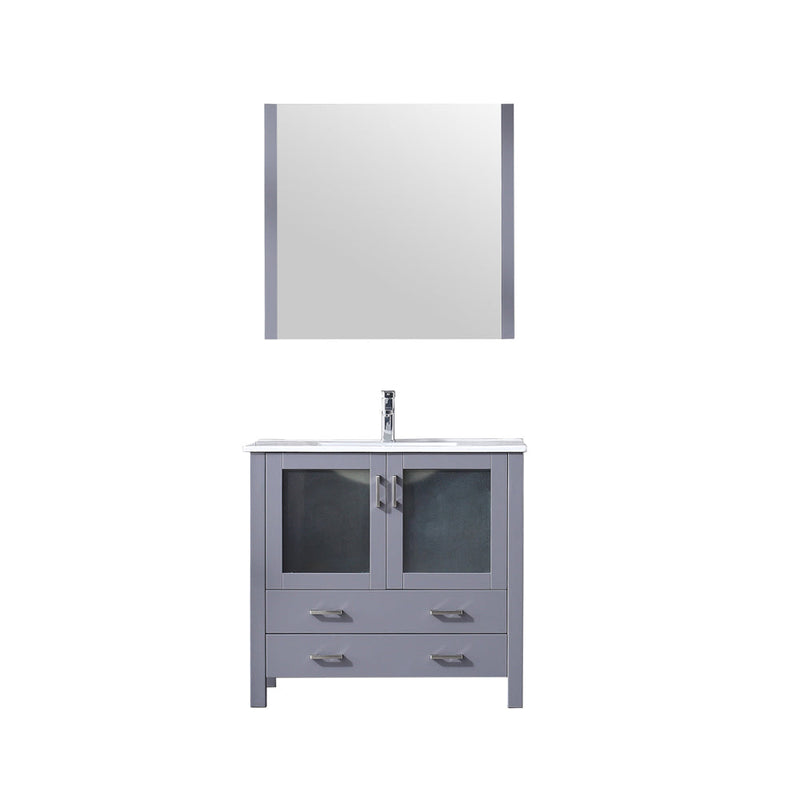 Lexora Volez 36" Dark Grey Single Vanity, Integrated Top, White Integrated Square Sink and 34" Mirror LV341836SBESM34