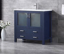 Lexora Volez 36" Navy Blue Single Vanity, Integrated Top, White Integrated Square Sink and no Mirror LV341836SEES000