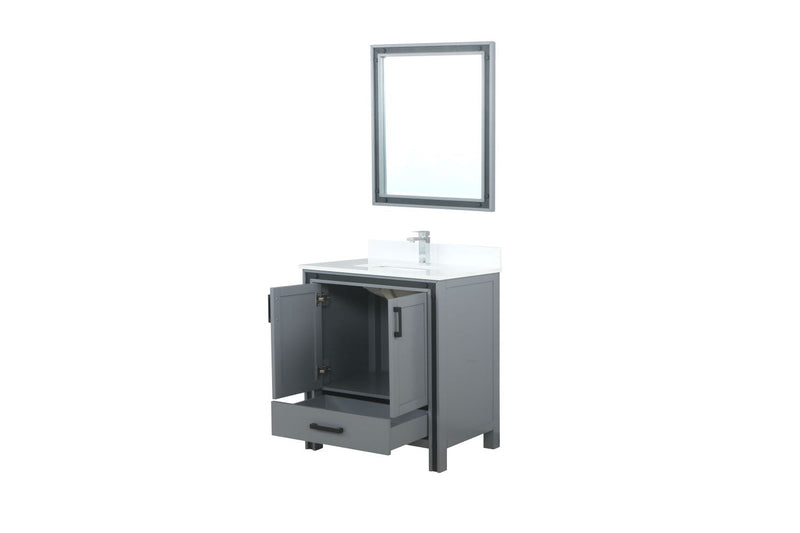 Lexora Ziva 30" Dark Grey Single Vanity, Cultured Marble Top, White Square Sink and 28" Mirror LZV352230SBJSM28