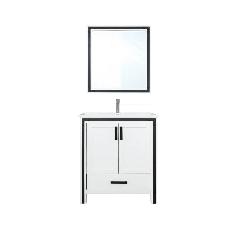 Lexora Ziva 30" White Single Vanity, Cultured Marble Top, White Square Sink and 28" Mirror LZV352230SAJSM28