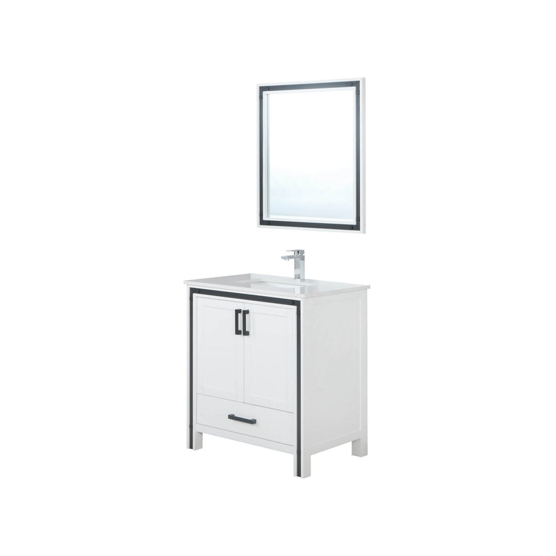 Lexora Ziva 30" White Single Vanity, Cultured Marble Top, White Square Sink and 28" Mirror LZV352230SAJSM28