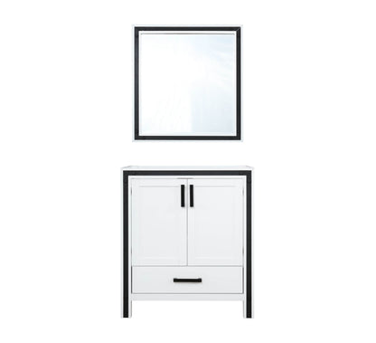 Lexora Ziva 30" White Single Vanity, no Top and 28" Mirror LZV352230SA00M28 - MyBBQDirect