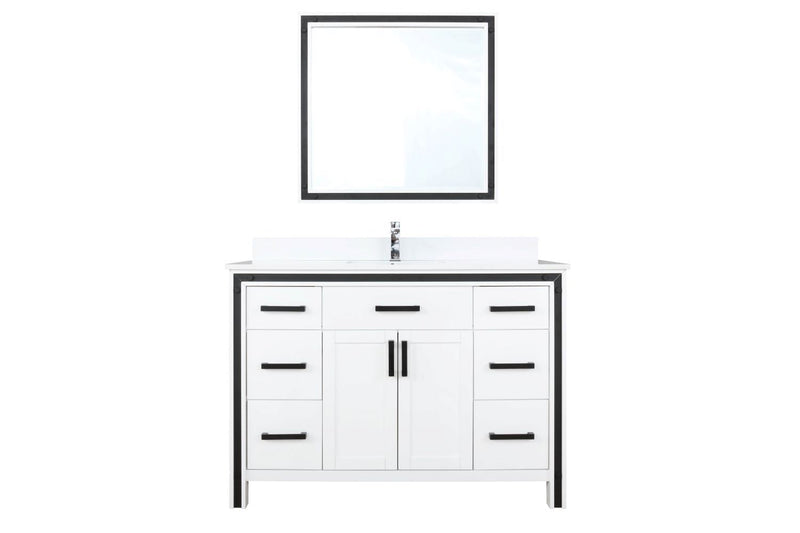 Lexora Ziva 48" White Single Vanity, Cultured Marble Top, White Square Sink and 34" Mirror LZV352248SAJSM34