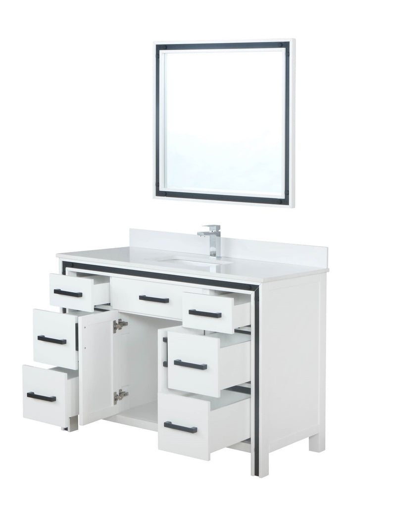 Lexora Ziva 48" White Single Vanity, Cultured Marble Top, White Square Sink and 34" Mirror LZV352248SAJSM34