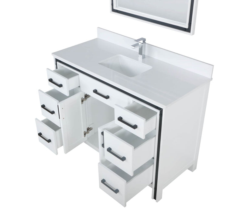 Lexora Ziva 48" White Single Vanity, Cultured Marble Top, White Square Sink and 34" Mirror LZV352248SAJSM34