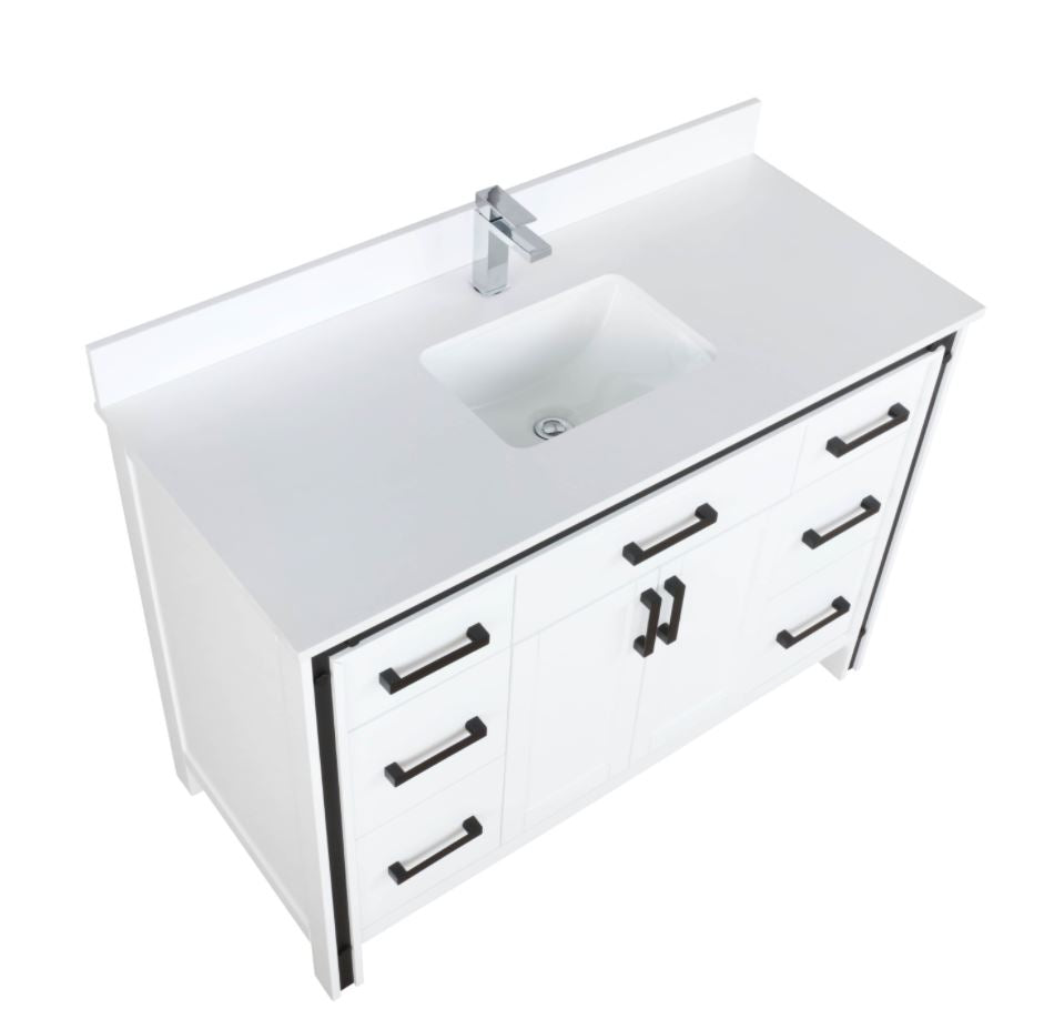 Lexora Ziva 48" White Single Vanity, Cultured Marble Top, White Square Sink and no Mirror LZV352248SAJS000 - MyBBQDirect