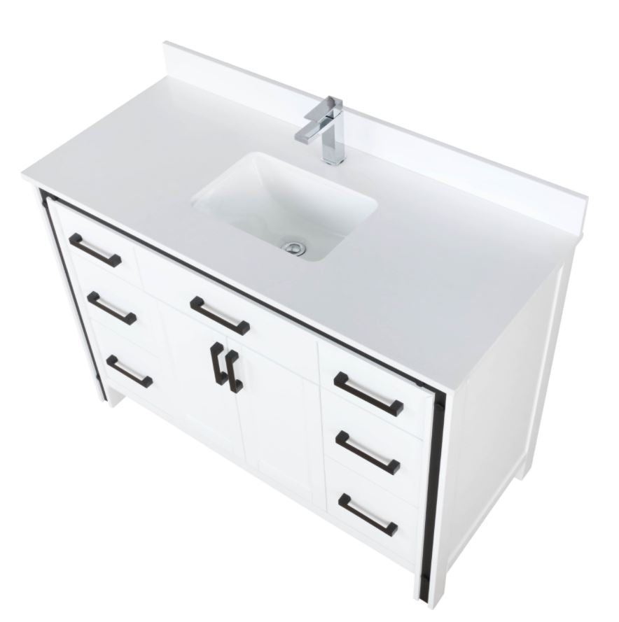 Lexora Ziva 48" White Single Vanity, Cultured Marble Top, White Square Sink and no Mirror LZV352248SAJS000 - MyBBQDirect