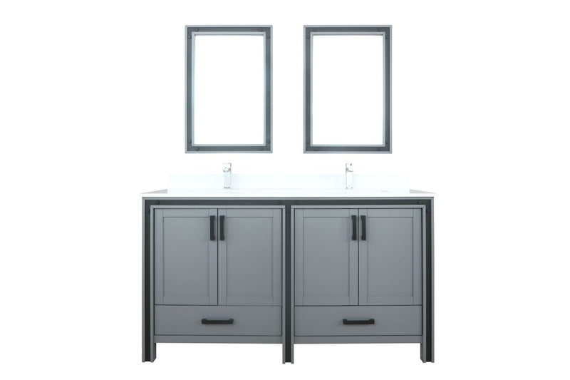 Lexora Ziva 60" Dark Grey Double Vanity, Cultured Marble Top, White Square Sink and 22" Mirrors LZV352260SBJSM22