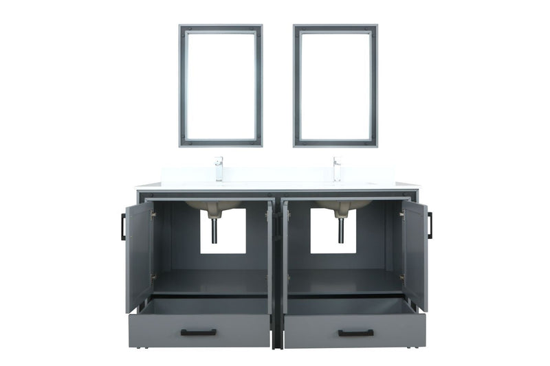 Lexora Ziva 60" Dark Grey Double Vanity, Cultured Marble Top, White Square Sink and 22" Mirrors LZV352260SBJSM22