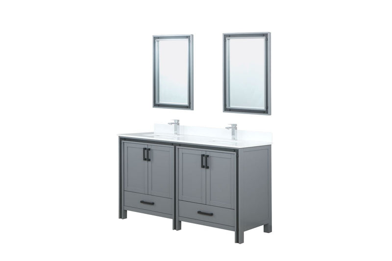 Lexora Ziva 60" Dark Grey Double Vanity, Cultured Marble Top, White Square Sink and 22" Mirrors LZV352260SBJSM22