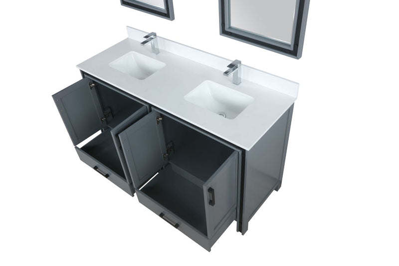 Lexora Ziva 60" Dark Grey Double Vanity, Cultured Marble Top, White Square Sink and 22" Mirrors LZV352260SBJSM22