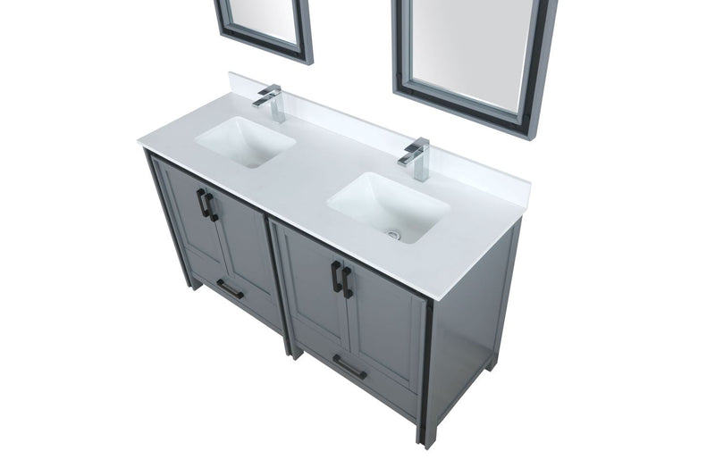 Lexora Ziva 60" Dark Grey Double Vanity, Cultured Marble Top, White Square Sink and 22" Mirrors LZV352260SBJSM22