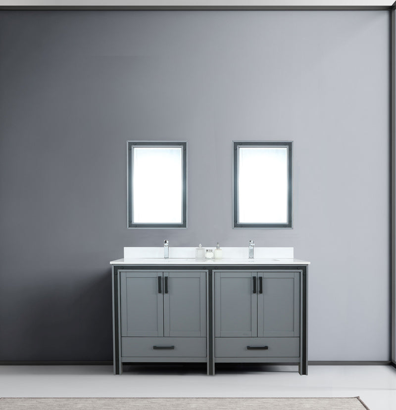 Lexora Ziva 60" Dark Grey Double Vanity, Cultured Marble Top, White Square Sink and 22" Mirrors LZV352260SBJSM22