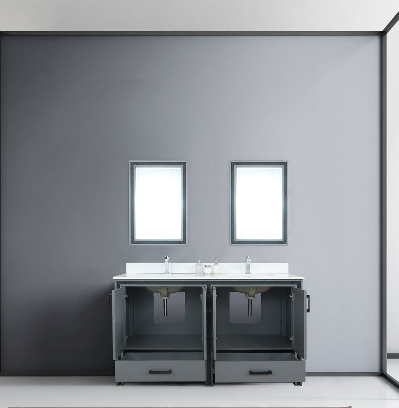 Lexora Ziva 60" Dark Grey Double Vanity, Cultured Marble Top, White Square Sink and 22" Mirrors LZV352260SBJSM22