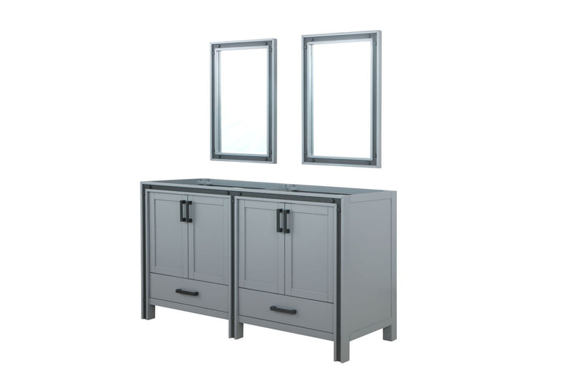 Lexora Ziva 60" Dark Grey Double Vanity, no Top and 22" Mirrors LZV352260SB00M22