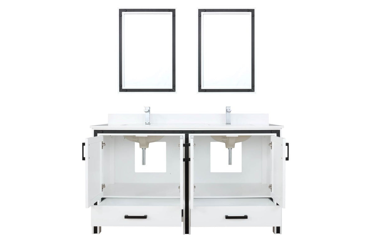 Lexora Ziva 60" White Double Vanity, Cultured Marble Top, White Square Sink and 22" Mirrors LZV352260SAJSM22 - MyBBQDirect