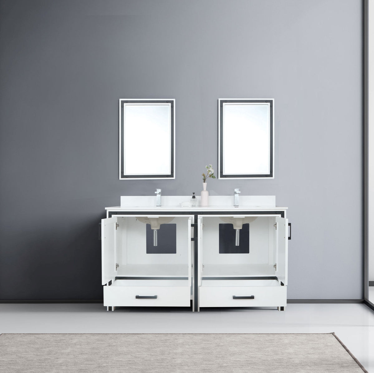 Lexora Ziva 60" White Double Vanity, Cultured Marble Top, White Square Sink and 22" Mirrors LZV352260SAJSM22 - MyBBQDirect
