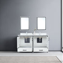 Lexora Ziva 60" White Double Vanity, Cultured Marble Top, White Square Sink and 22" Mirrors LZV352260SAJSM22