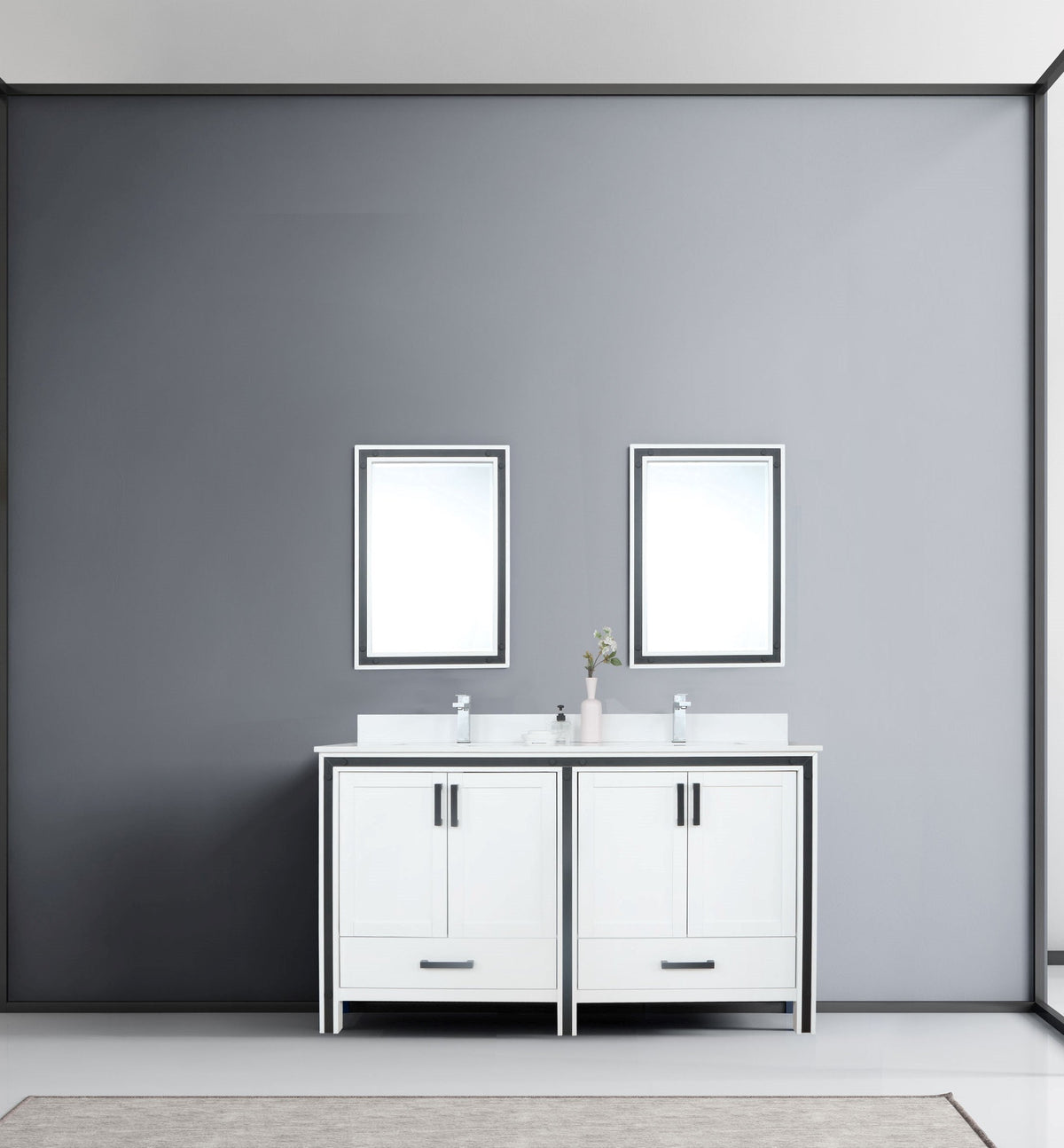 Lexora Ziva 60" White Double Vanity, Cultured Marble Top, White Square Sink and 22" Mirrors LZV352260SAJSM22 - MyBBQDirect