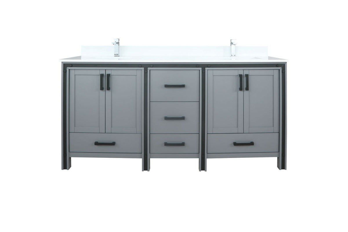 Lexora Ziva 72" Dark Grey Double Vanity, Cultured Marble Top, White Square Sink and no Mirror LZV352272SBJS000 - MyBBQDirect