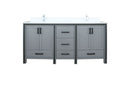 Lexora Ziva 72" Dark Grey Double Vanity, Cultured Marble Top, White Square Sink and no Mirror LZV352272SBJS000