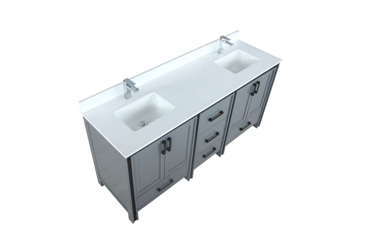 Lexora Ziva 72" Dark Grey Double Vanity, Cultured Marble Top, White Square Sink and no Mirror LZV352272SBJS000 - MyBBQDirect