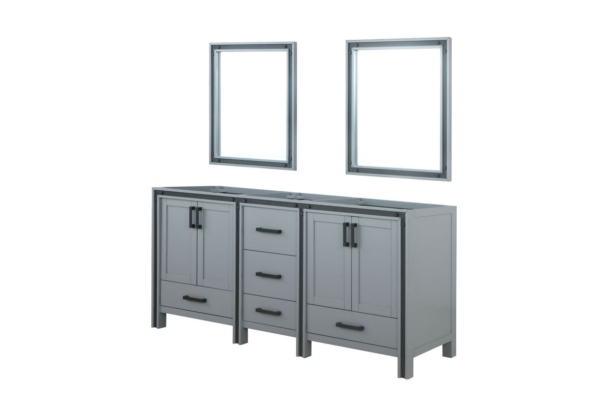 Lexora Ziva 72" Dark Grey Double Vanity, no Top and 30" Mirrors LZV352272SB00M30 - MyBBQDirect