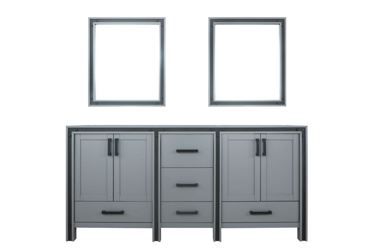 Lexora Ziva 72" Dark Grey Double Vanity, no Top and 30" Mirrors LZV352272SB00M30 - MyBBQDirect