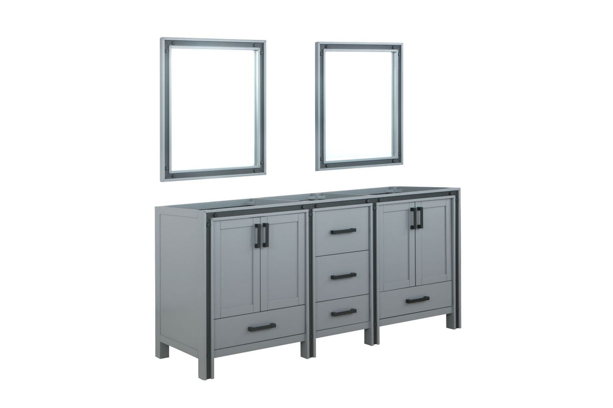 Lexora Ziva 72" Dark Grey Double Vanity, no Top and 30" Mirrors LZV352272SB00M30 - MyBBQDirect