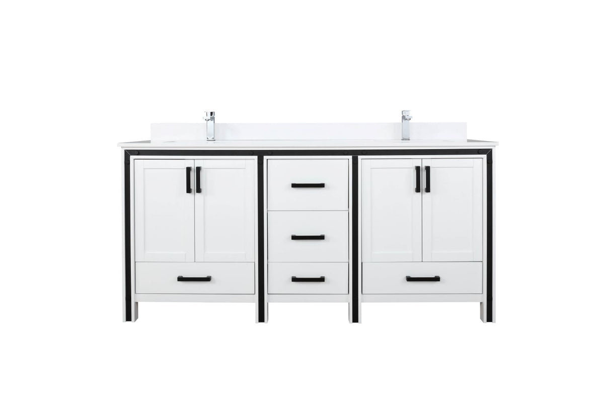 Lexora Ziva 72" White Double Vanity, Cultured Marble Top, White Square Sink and no Mirror LZV352272SAJS000 - MyBBQDirect