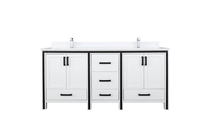 Lexora Ziva 72" White Double Vanity, Cultured Marble Top, White Square Sink and no Mirror LZV352272SAJS000 - MyBBQDirect