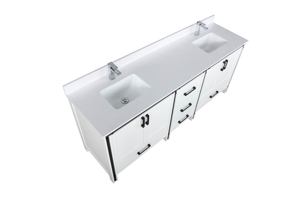 Lexora Ziva 72" White Double Vanity, Cultured Marble Top, White Square Sink and no Mirror LZV352272SAJS000 - MyBBQDirect